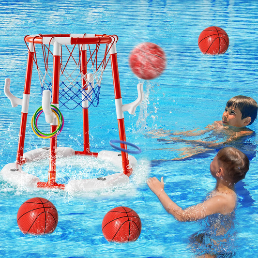 Summer Pool Basketball Hoop Toys Floating Basketball Game Swimming Floats With Four Balls Outdoor Indoor Water Play Toys