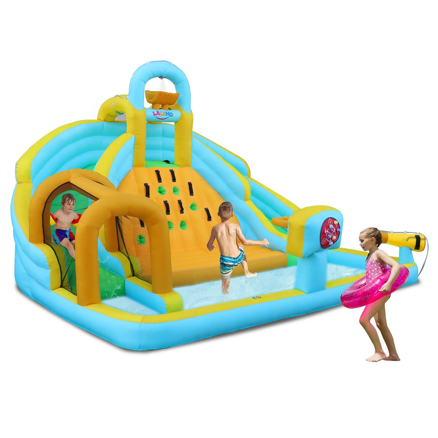 Inflatable Castle for Children with 450W Inflator Double Slides Climbing Wall Jump Area 395 x 350 x 260 cm
