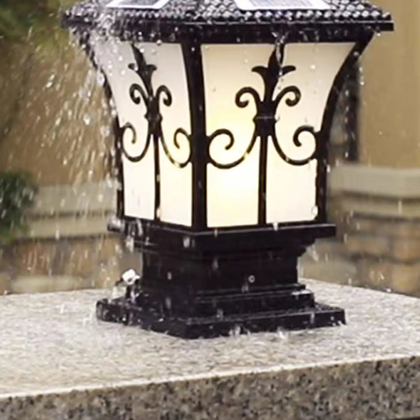 Solar LED Post Pillar Light Waterproof Black Garden