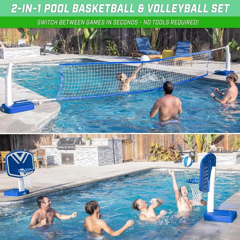 GoSports Splash Hoop 2 in 1 Full Court Pool Basketball and Volleyball Game Set