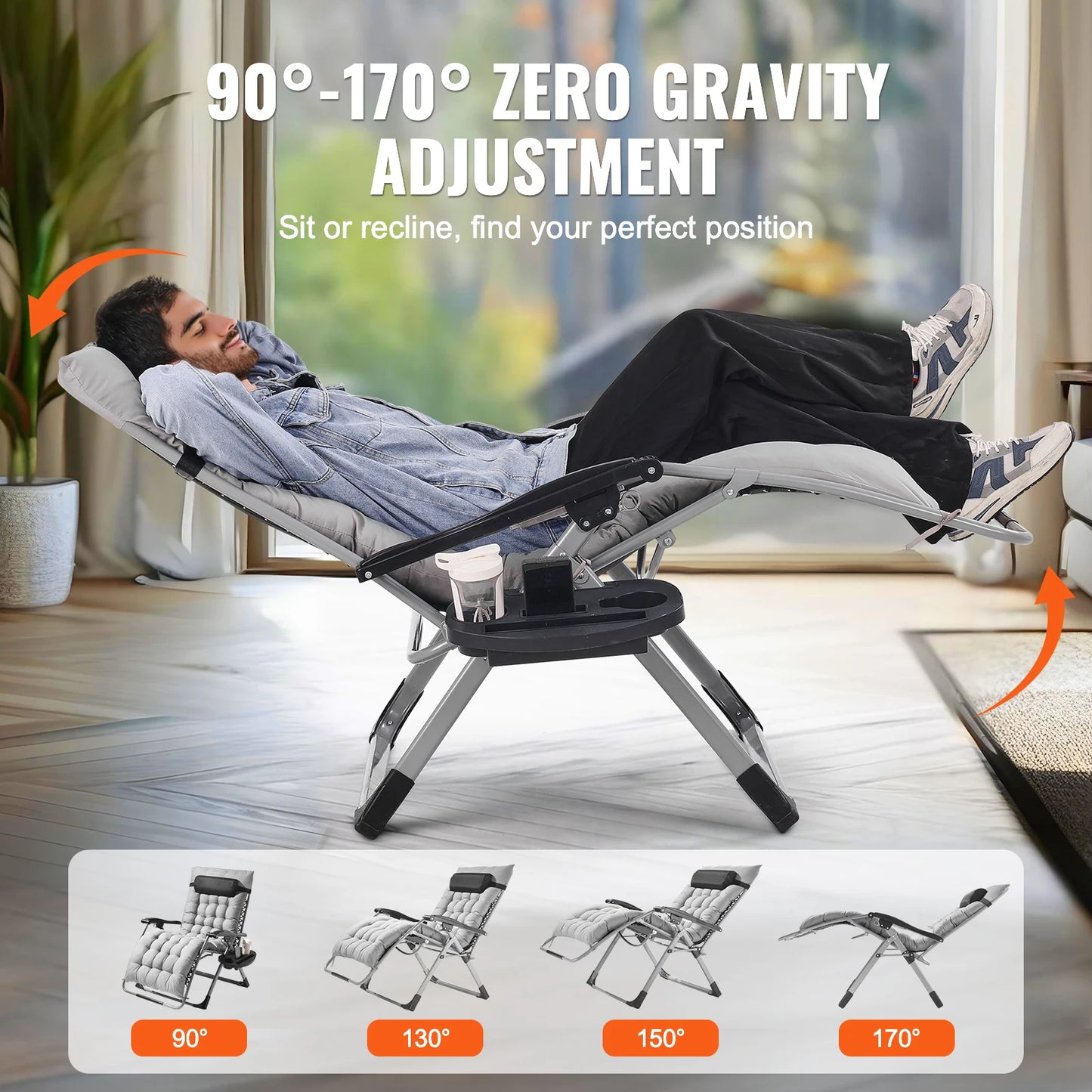 SucceBuy Zero Gravity Chair With Cushion Footrest Cupholder