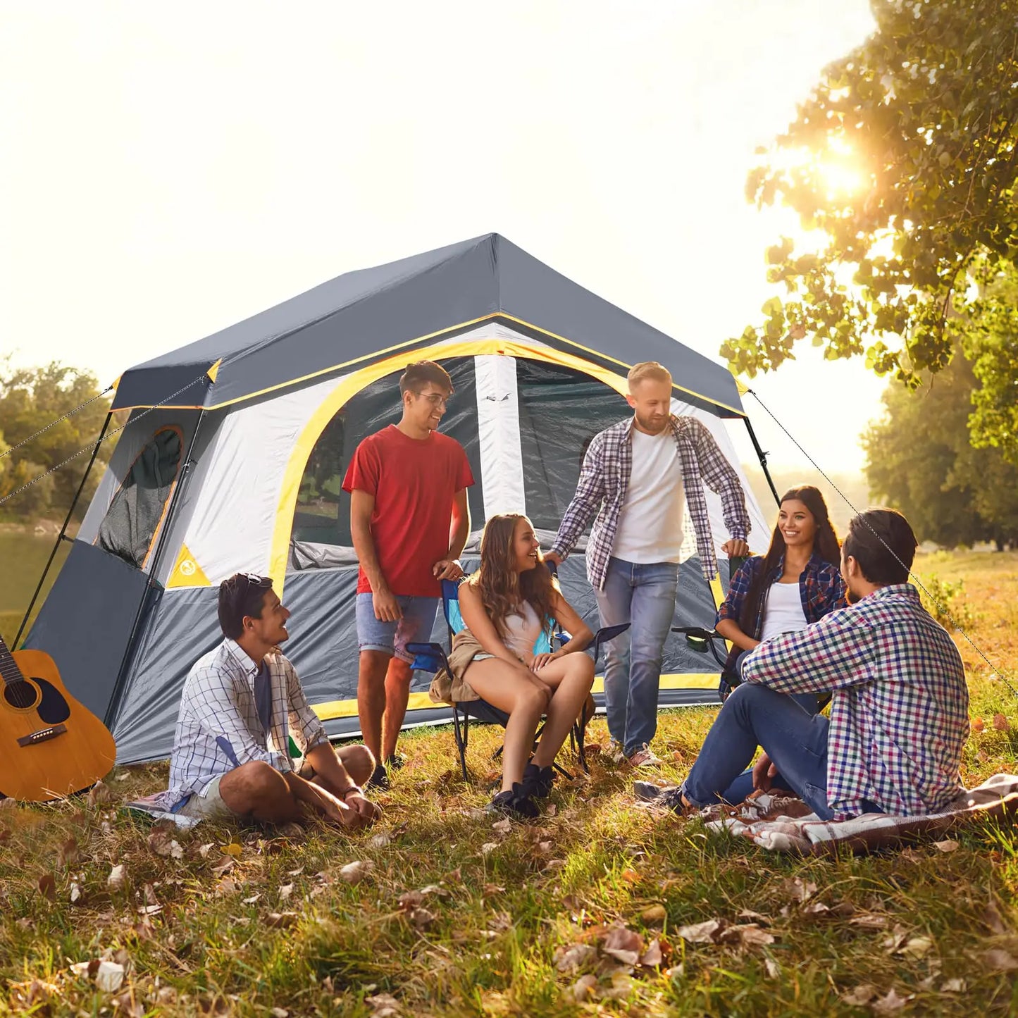 8 Person Camping Tent Portable Family Cabin Tent Windproof