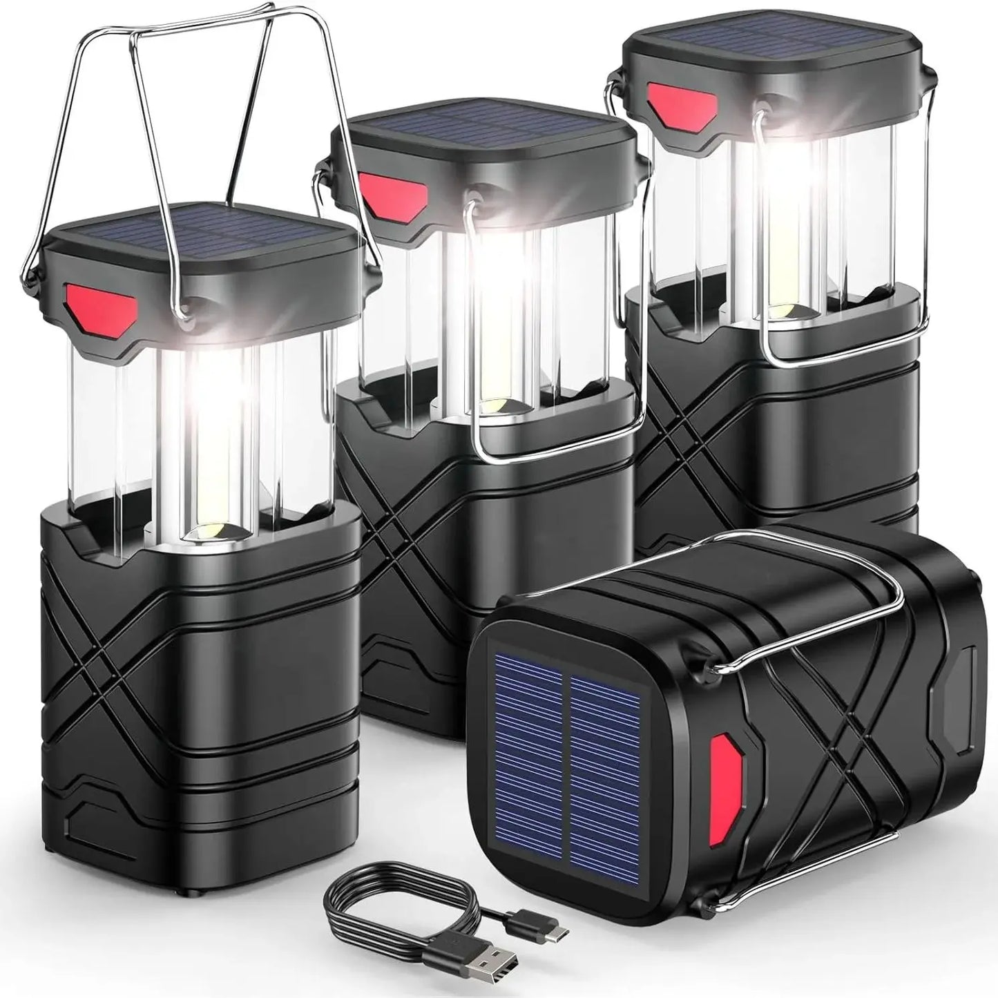 4 Pack Rechargeable Camping Lights Outdoor Solar USB LED