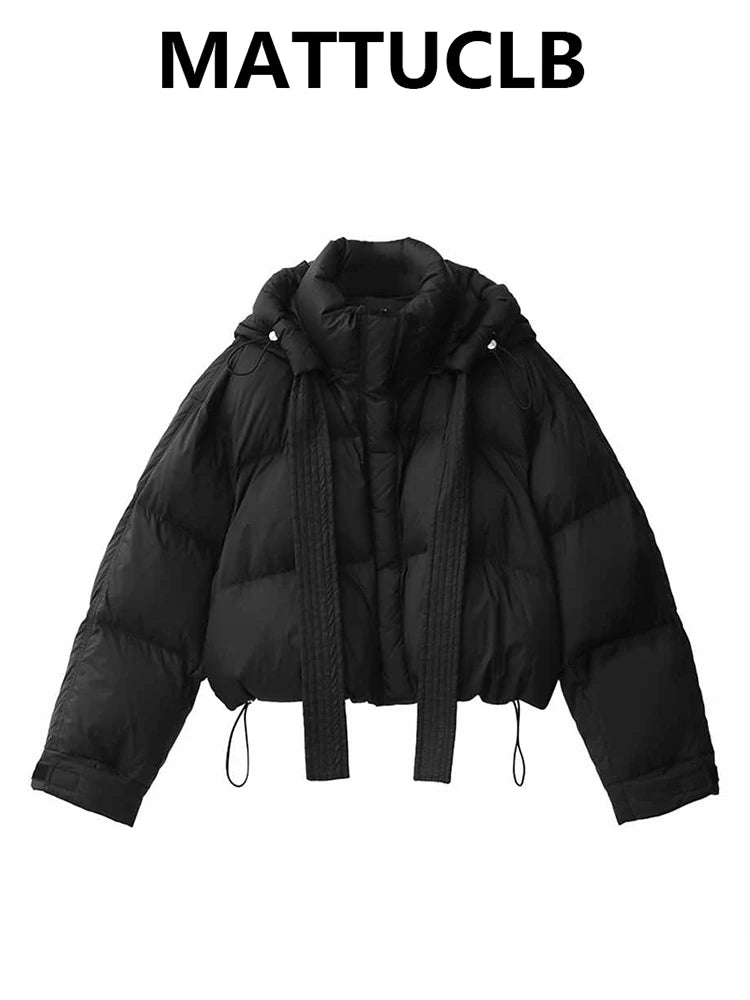 2025 Autumn Winter Women Y2K Japanese Black Hoodie Padded Down Coat