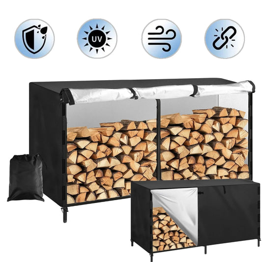 Outdoor Firewood Rack Cover Waterproof 210D Oxford Fabric Wood Log Storage Dust Cover for 4 and 8 Foot Patio Wood Holder