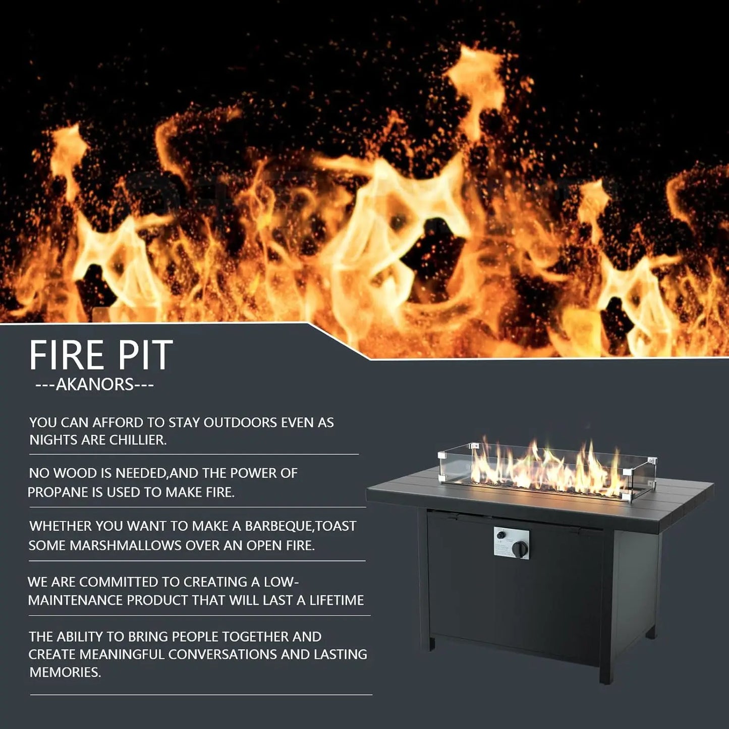 Propane Fire Pit 43 Inch Outdoor Fire Pit Table 55000 BTU Aluminum Fire Table with Lid and Waterproof Cover