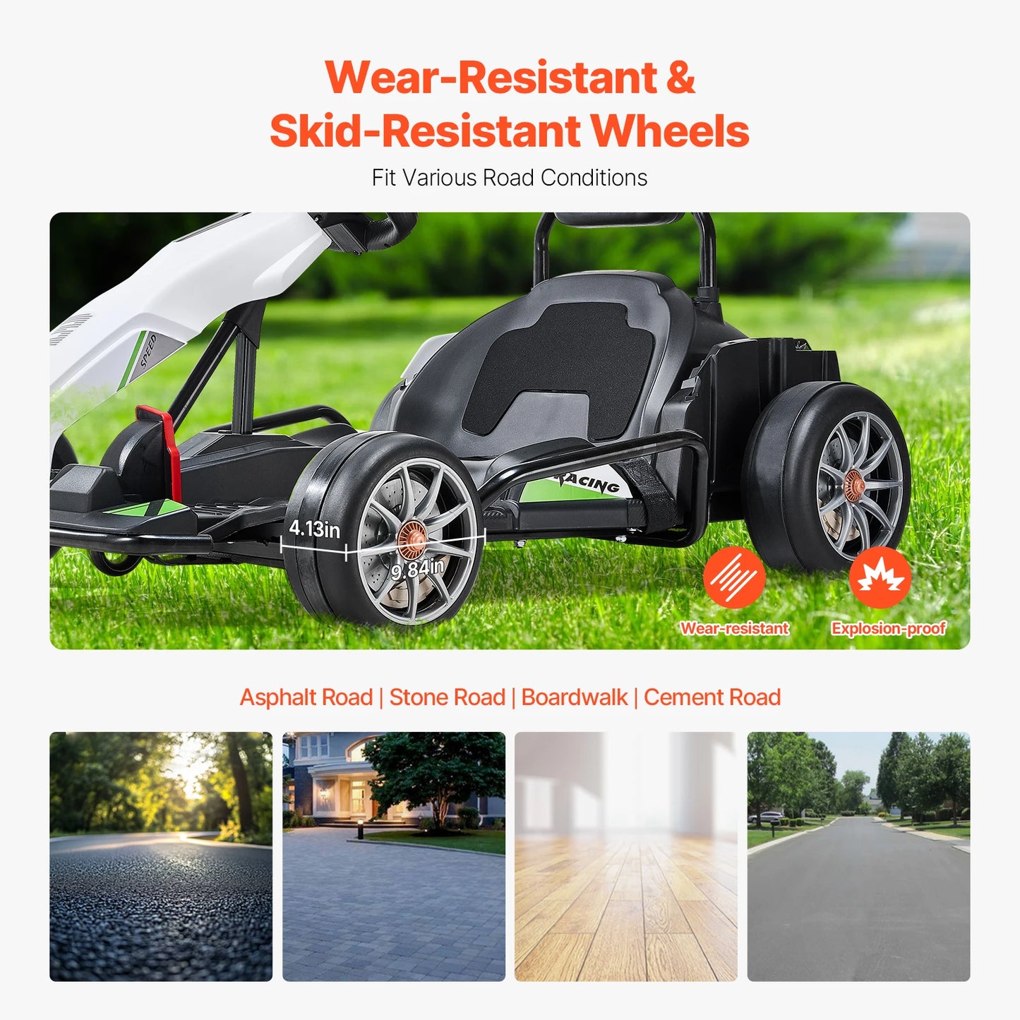 SucceBuy 24V 9Ah Electric Pedal Go Kart Portable Outdoor Race Toy with 200W Motor Adjustable Speed and Brake for Kids