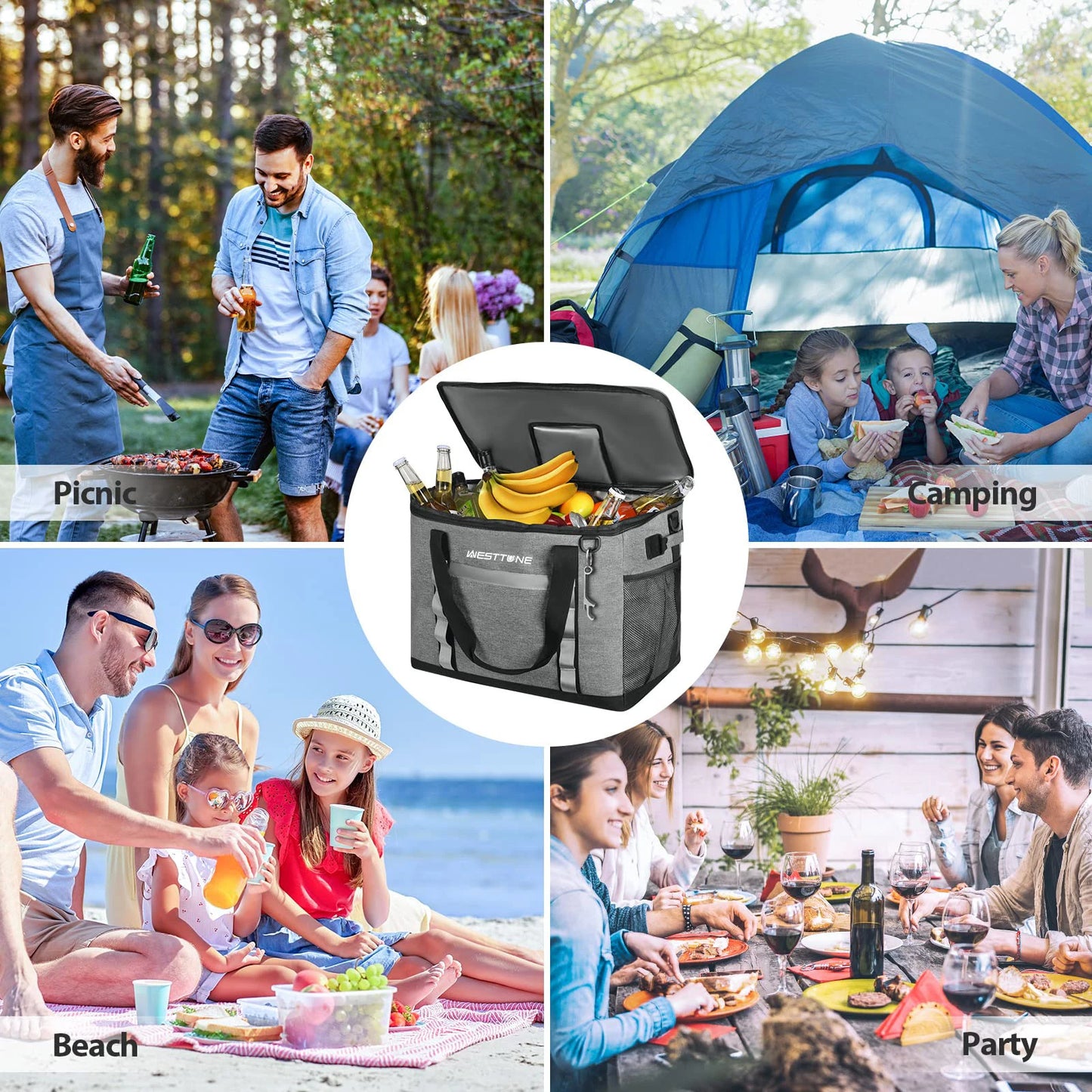 Westtune 75 Cans Soft Cooler Bag Collapsible Ice Chest Large Leakproof Camping Cooler Portable for Travel Beach