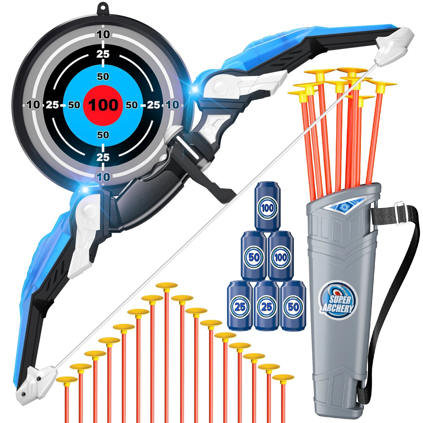 Bow and Arrow Toys with Light Up LED for Kids Age 3 Plus Archery and Target Set Indoor and Outdoor Sports Games