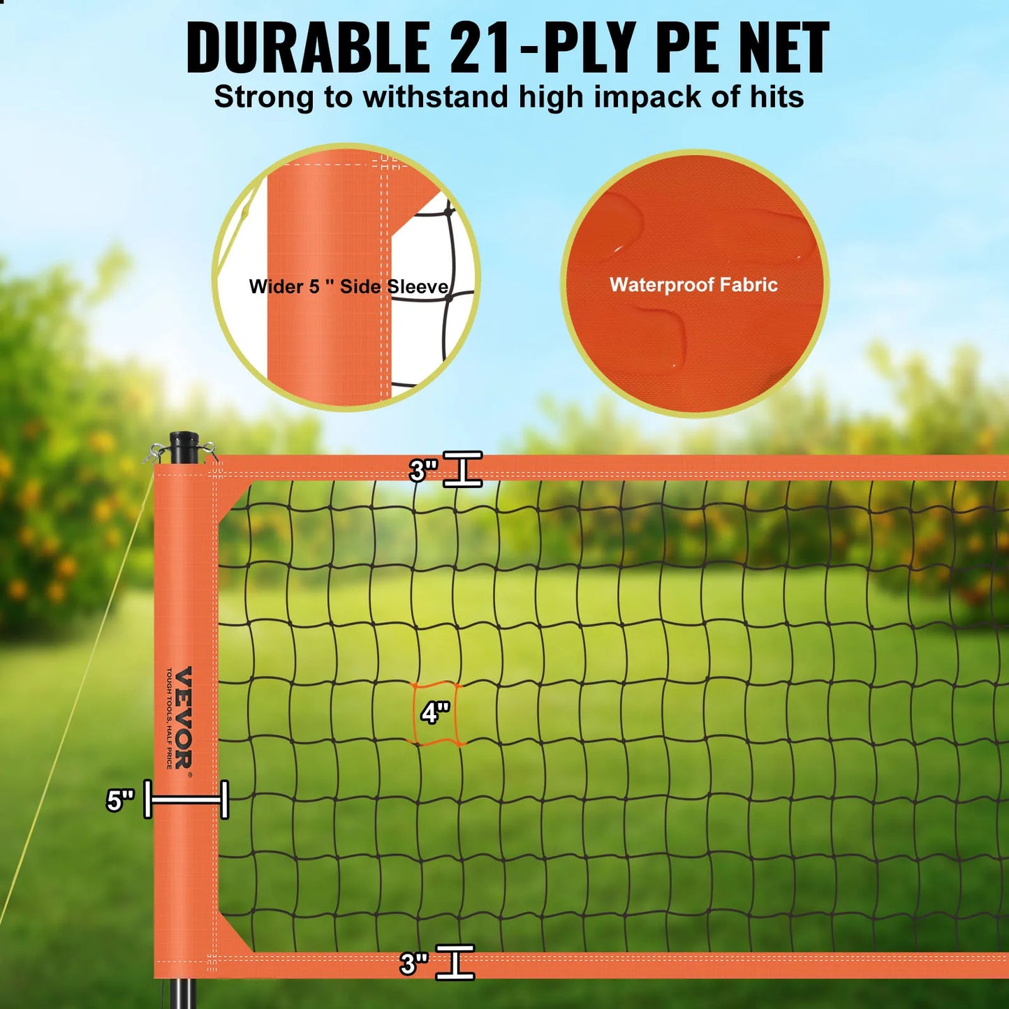 VEVOR 1.25 to 1.75 Inch Outdoor Portable Volleyball Net System Adjustable Height Aluminum Poles Volleyball Set with Pump and Carrying Bag