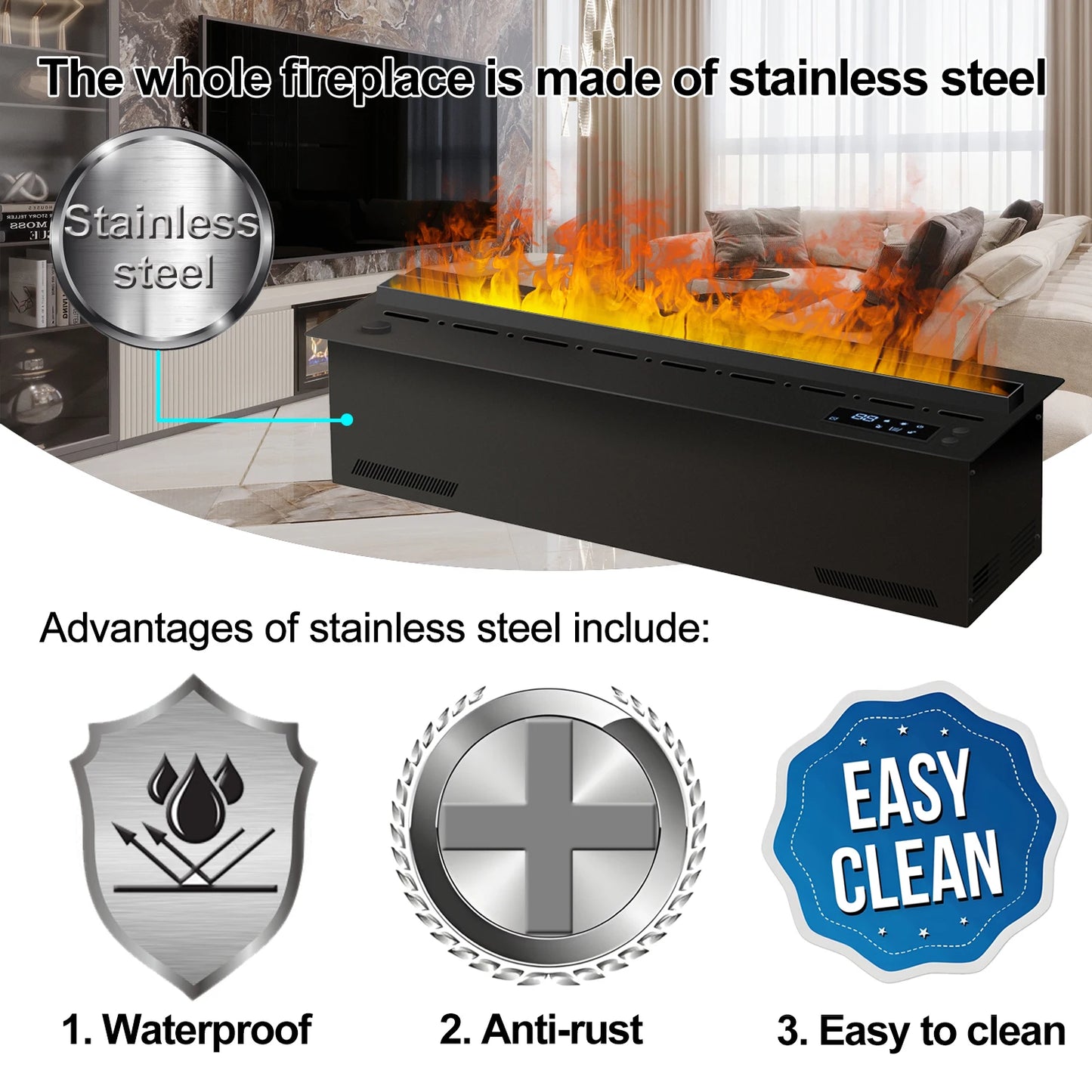 Smart Water Vapor Fireplace with 3D Flame Effect Tuya APP Control Simulated Burning Wood Sound Environmentally Friendly Humidifier