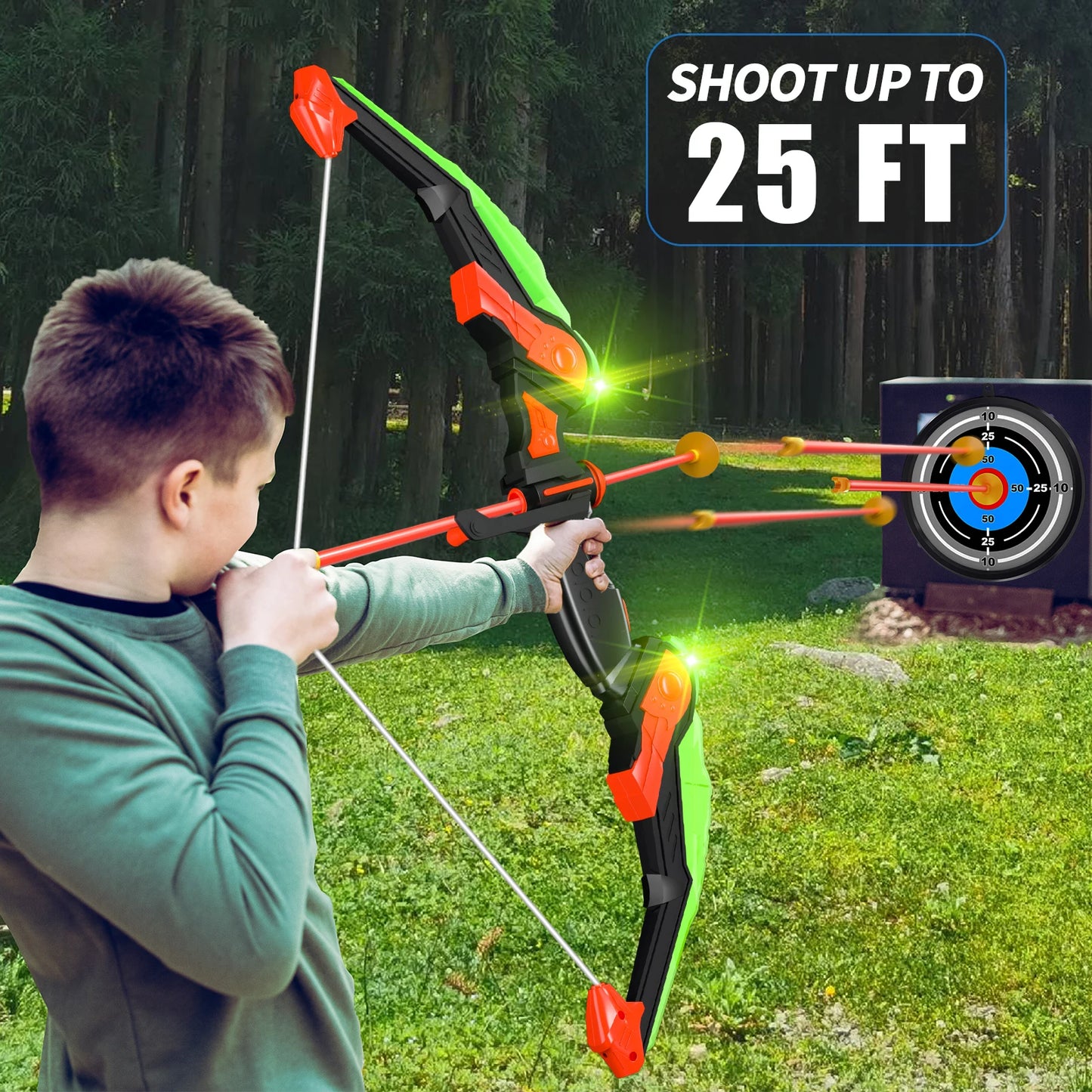 Bow and Arrow Toys with Light Up LED for Kids Age 3 Plus Archery and Target Set Indoor and Outdoor Sports Games