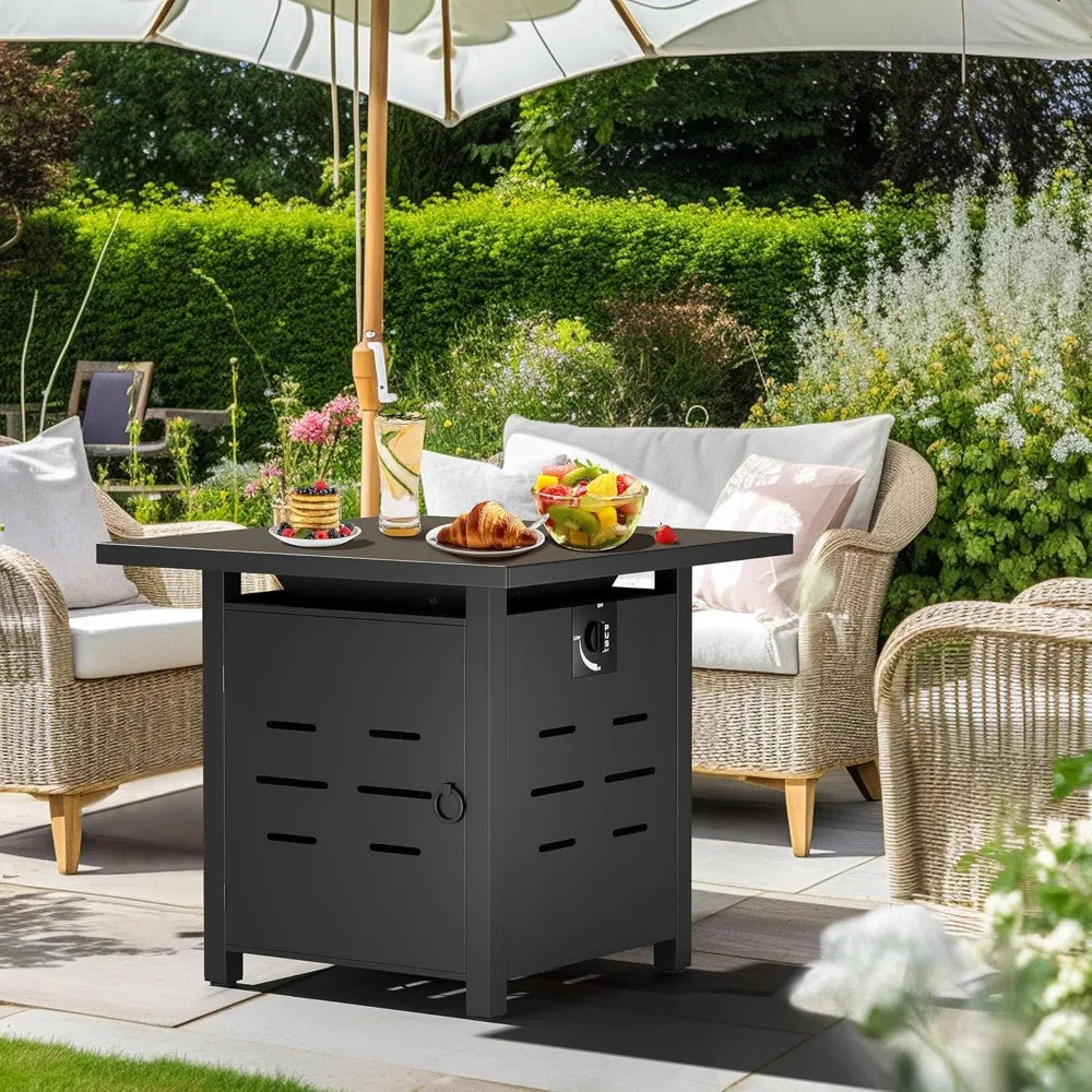 28 Inch 2 In 1 Propane Fire Pit Table 50000 BTU Gas Fire Pit with Lid and Lava Rock Outdoor Patio Fire Table
