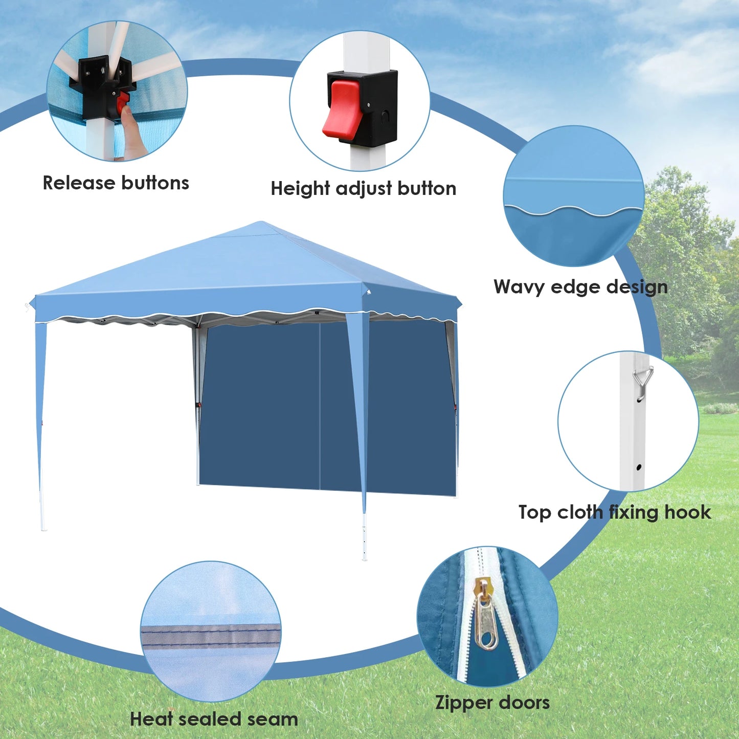AOOU 10x10FT Pop Up Canopy With 4 Sidewalls Wheeled Bag