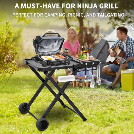 Ninja Wood Fire Outdoor Grill Portable Folding Grill with Wheels Side Table and Pizza Oven