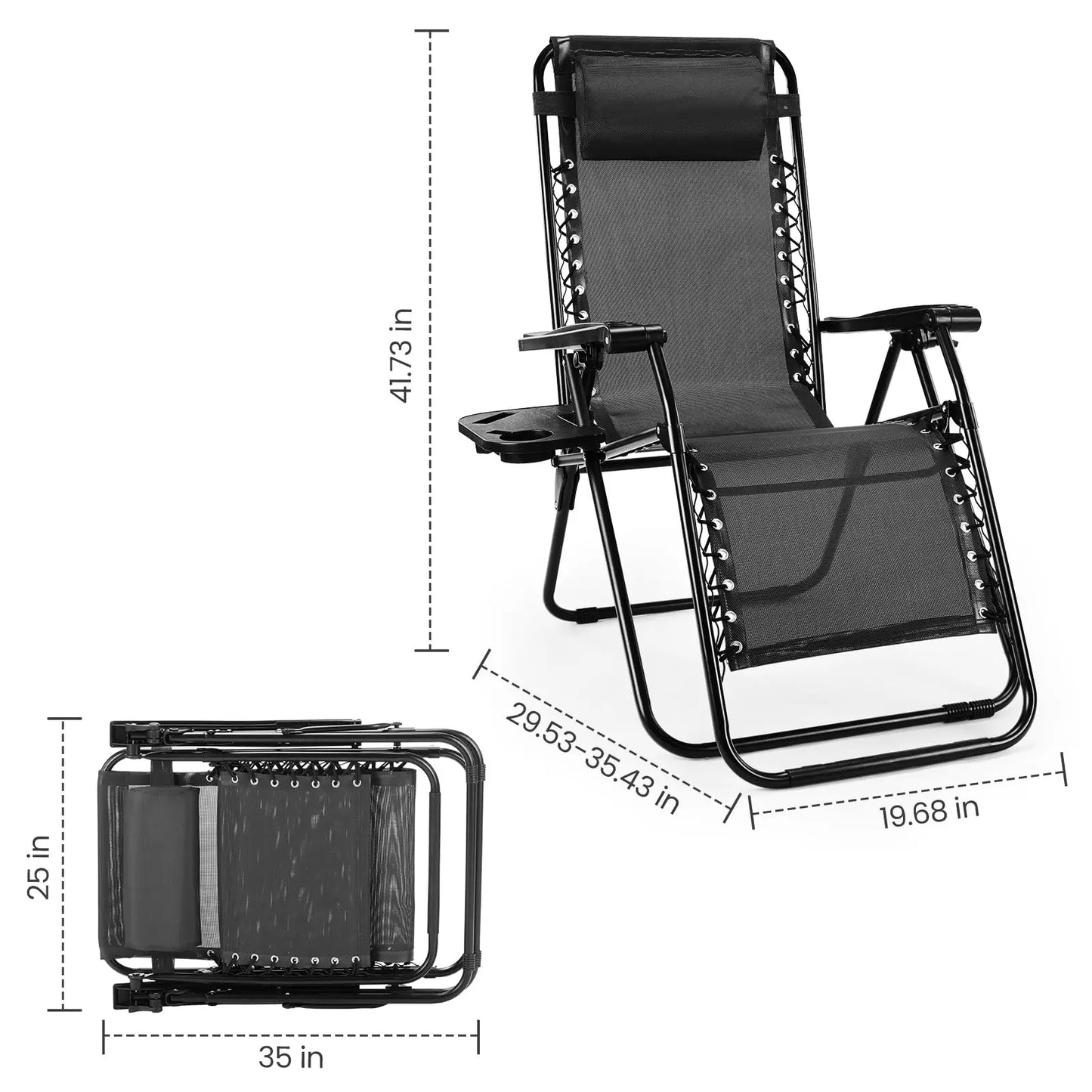 JHK Zero Gravity Recliners Set Of 2 With Cup Holder Trays