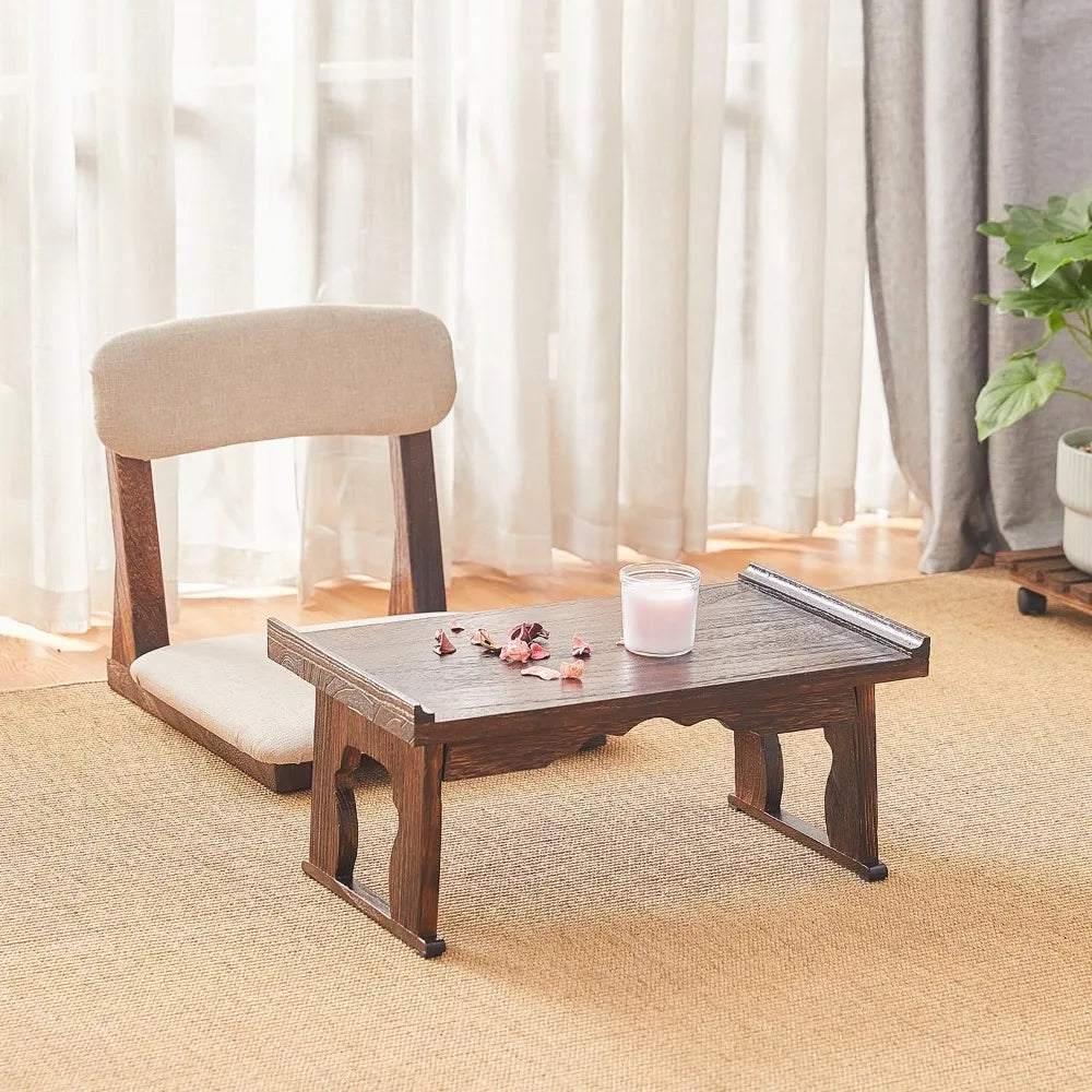 Japanese Floor Table Small Coffee Tea Table Wood Bed Table Tray with Foldable Legs Bed Laptop Desk