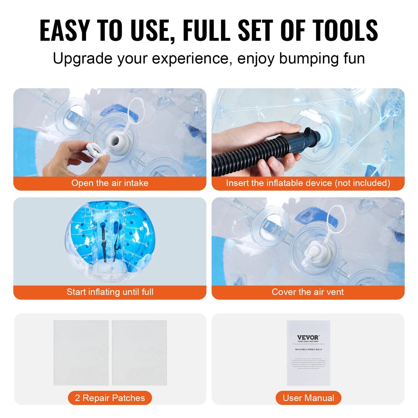 Vevor 5FT Inflatable Bumper Ball Body Sumo Zorb Balls for Teen and Adult 0.8mm PVC Bumper Bopper Toy for Garden Yard and Park