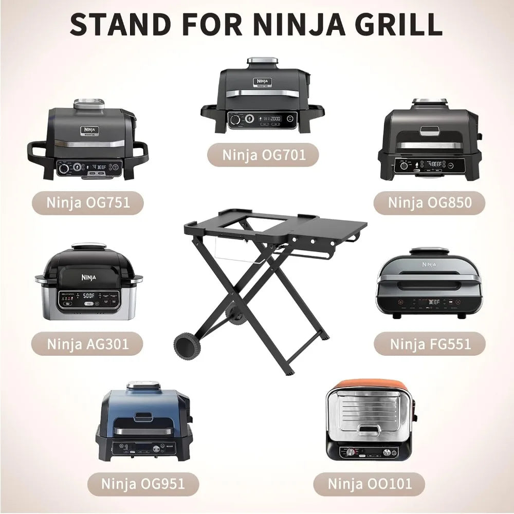 Ninja Wood Fire Outdoor Grill Portable Folding Grill with Wheels Side Table and Pizza Oven