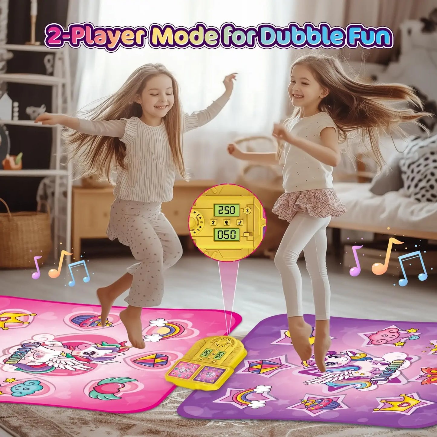 VATOS Unicorn Dance Mat Set of Two Toys for Girls 9-Level Dancing Game Indoor Outdoor Music Play Mat Birthday Gifts for Kids Ages 3 Plus