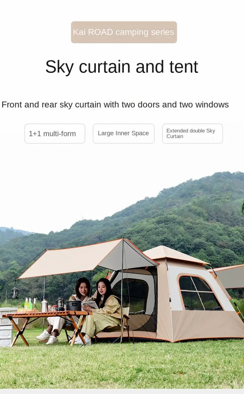 Portable Automatic Camping Tent With Canopy Two Doors