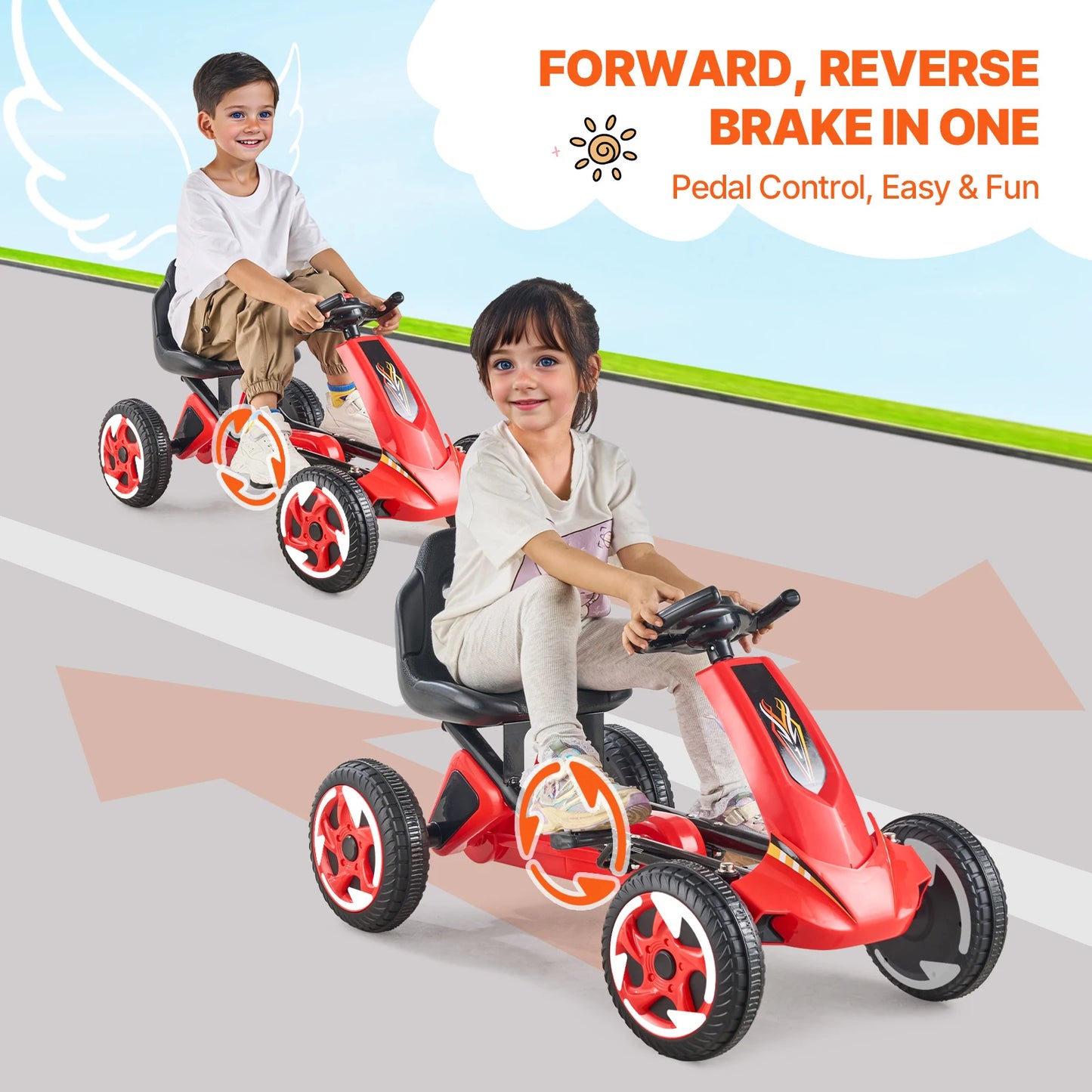 SucceBuy 66 Pounds Kids Pedal Go Kart Four Wheel Off Road Pedal Ride On Toy with Adjustable Seat Outdoor Racer Pedal Car for Boys