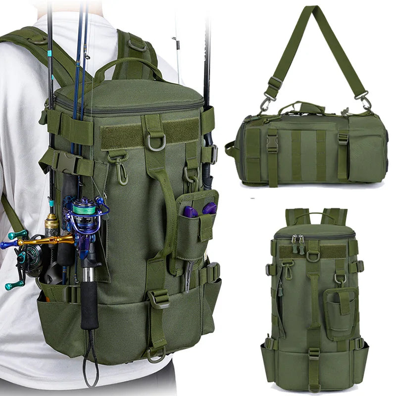 Tactical Fishing Backpack Rod Holders Tackle Bag Molle