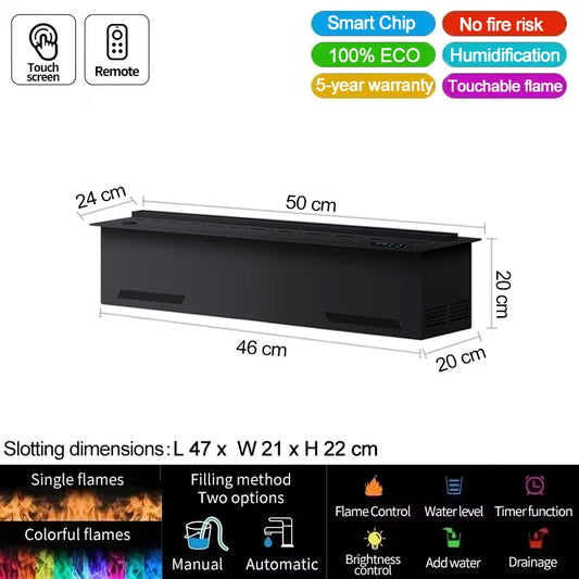 Smart Water Vapor Fireplace with 3D Flame Effect Tuya APP Control Simulated Burning Wood Sound Environmentally Friendly Humidifier