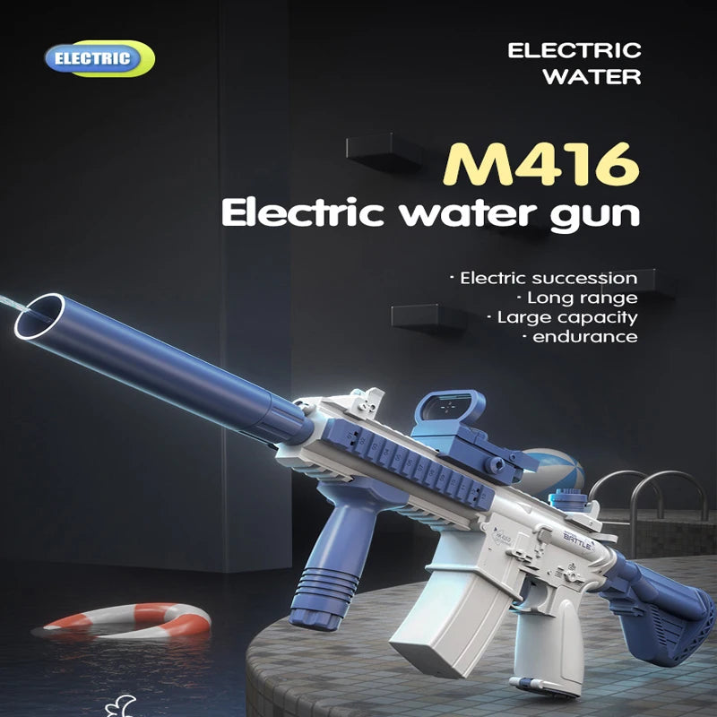 Electric Water Gun Pistol 10M Long Range Portable M416 Shooting Toy for Boys Summer Beach Outdoor Games