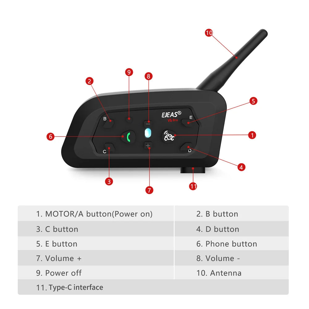 EJEAS V6PRO Intercom Helmet Bluetooth 5.1 Headset Waterproof