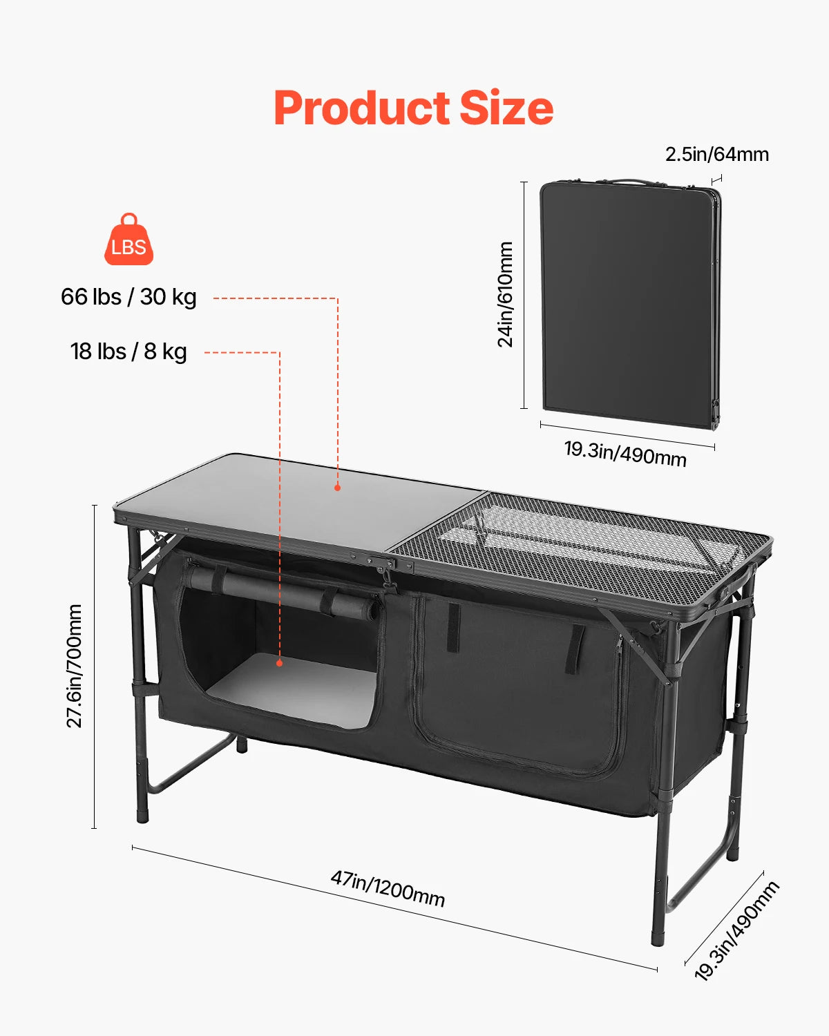 Vevor Camping Kitchen Table Outdoor Cooking Table Aluminum Lightweight Portable Cook Station with Storage Organizer and Adjustable Heights for BBQ Party Picnic RV Travel
