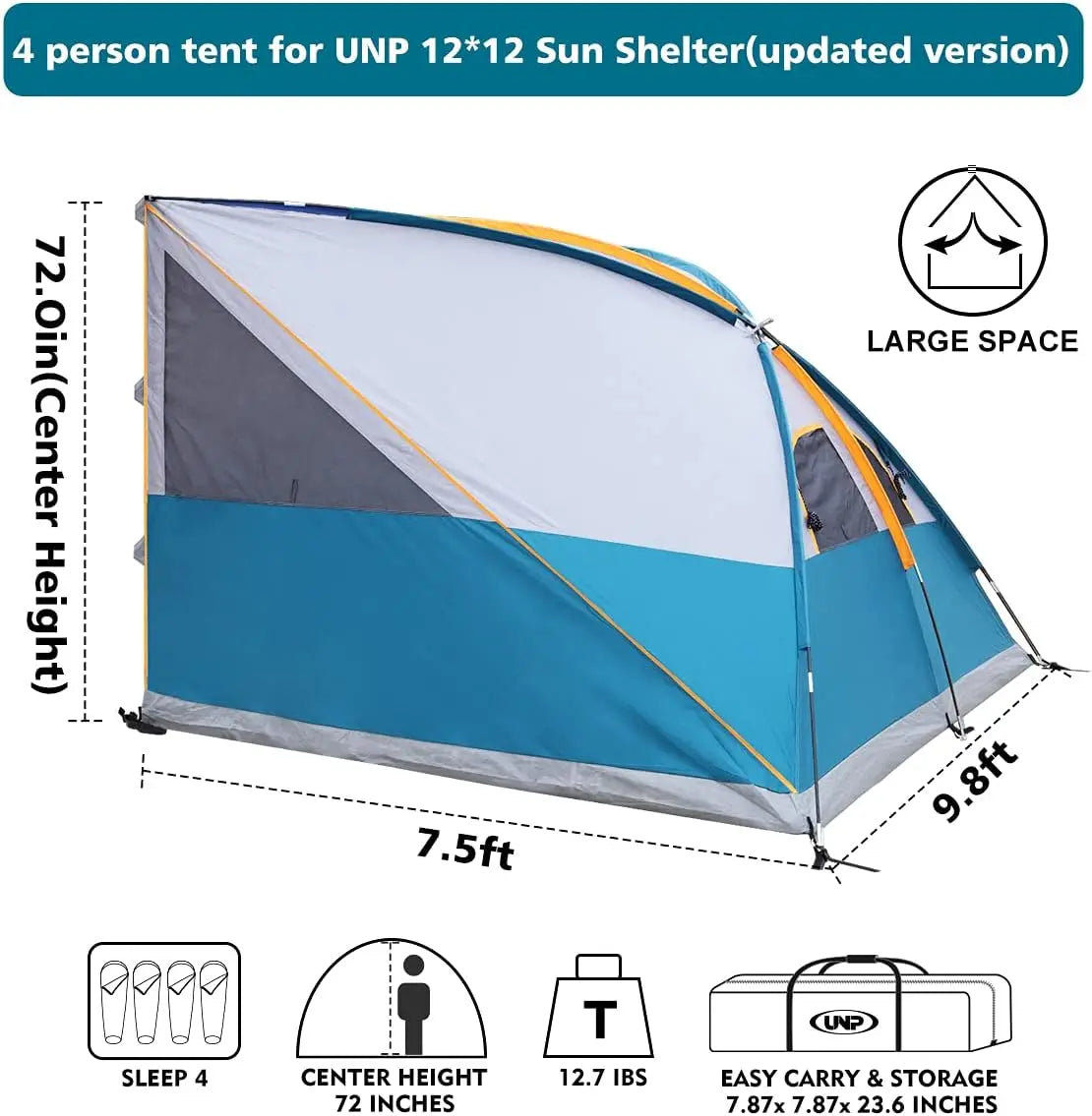 UNP Camping Tent Canopy Side Tent for 10 Foot by 10 Foot Canopies Easy Set Up Gazebo Ocean Blue
