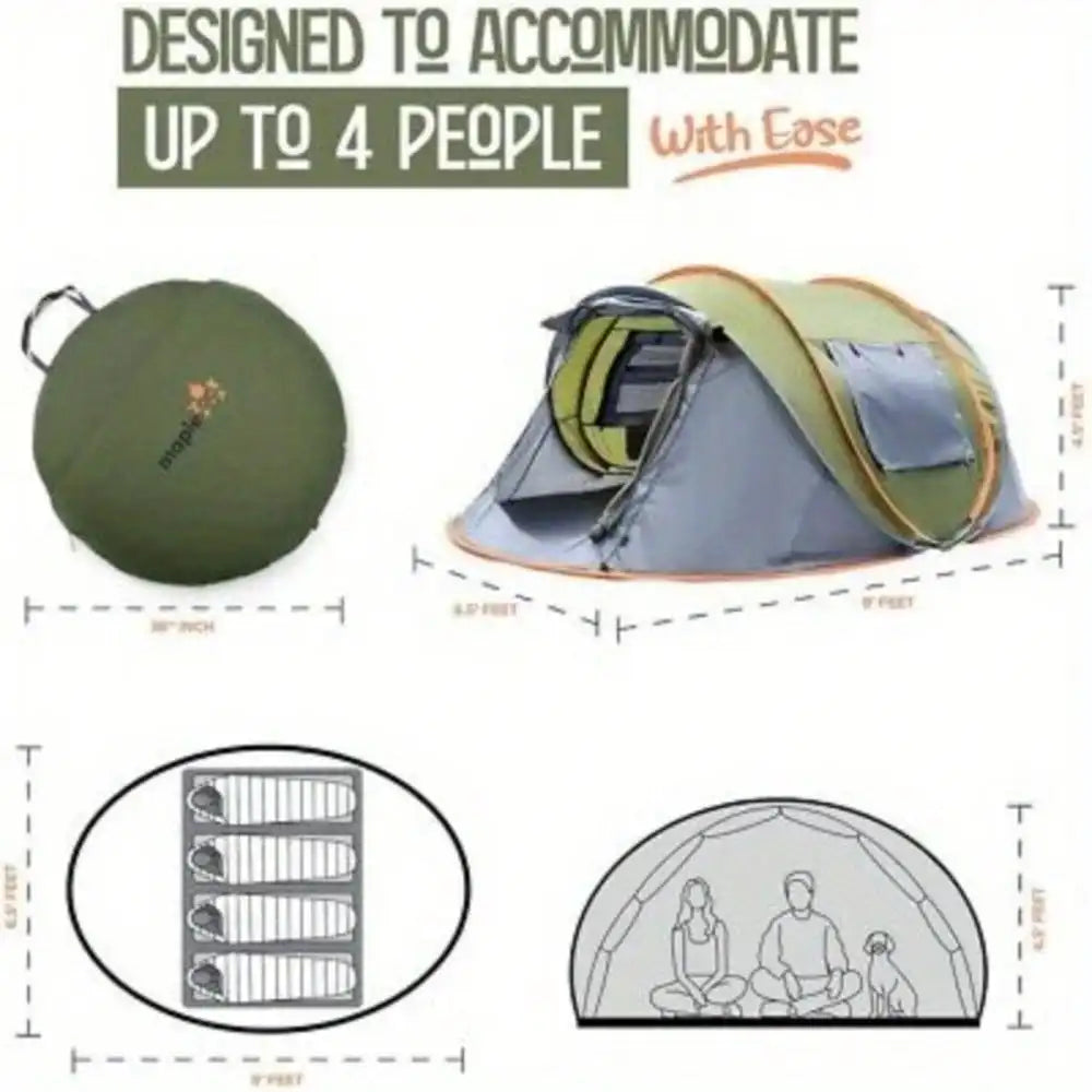 4 Person Pop Up Camping Tent Waterproof UPF 50 Shade