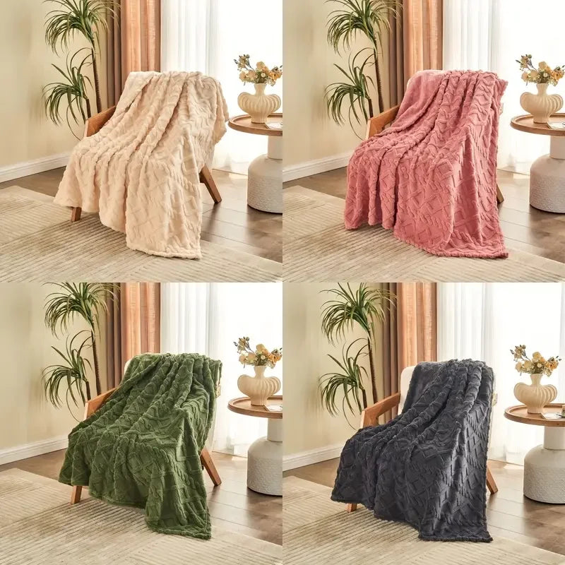 Ultra Soft 3D Plush Fleece Blanket Dense Weave For Warmth
