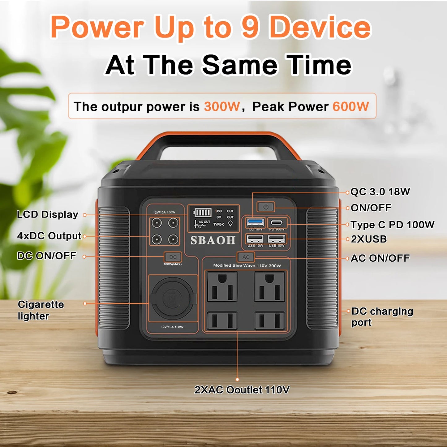 Portable Power Station 300W 296Wh Solar Generator Quick