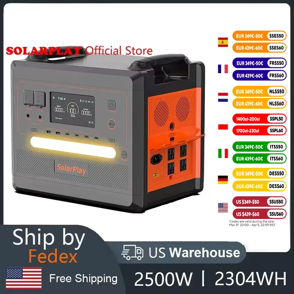 SOLARPLAY Portable Power Station 2500W 2300Wh Generator