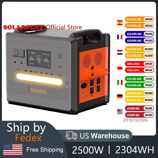 SOLARPLAY Portable Power Station 2500W 2300Wh Generator