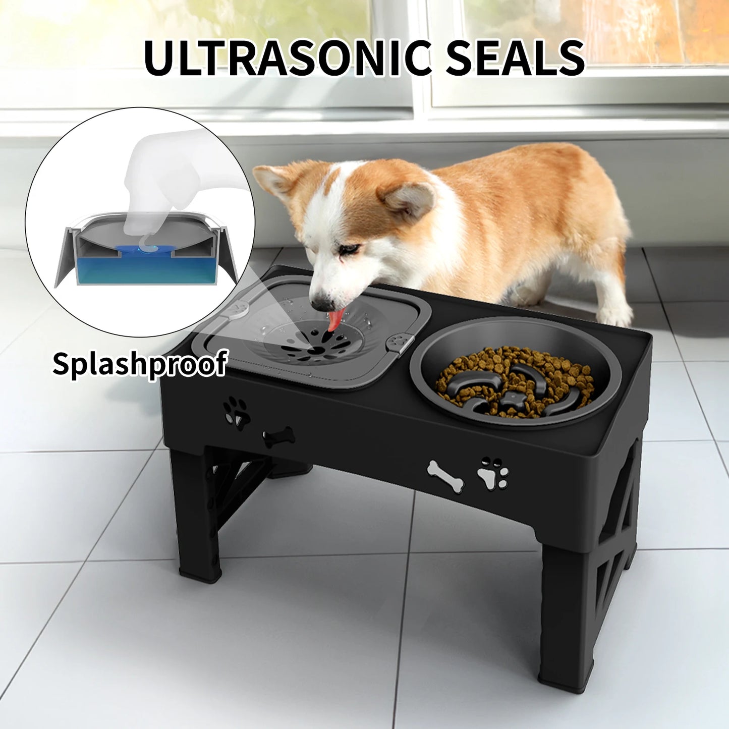 3 In 1 Adjustable Pet Feeder Slow Feed Double Bowls