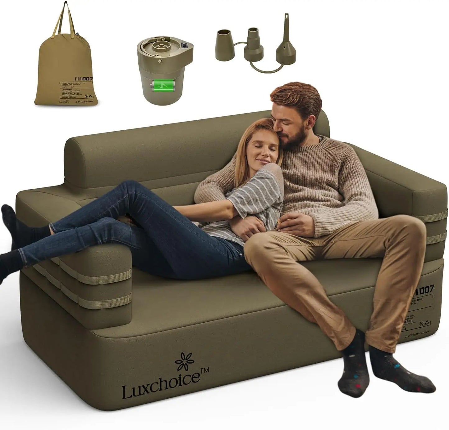 Portable Inflatable Loveseat Sofa With Built In Pump