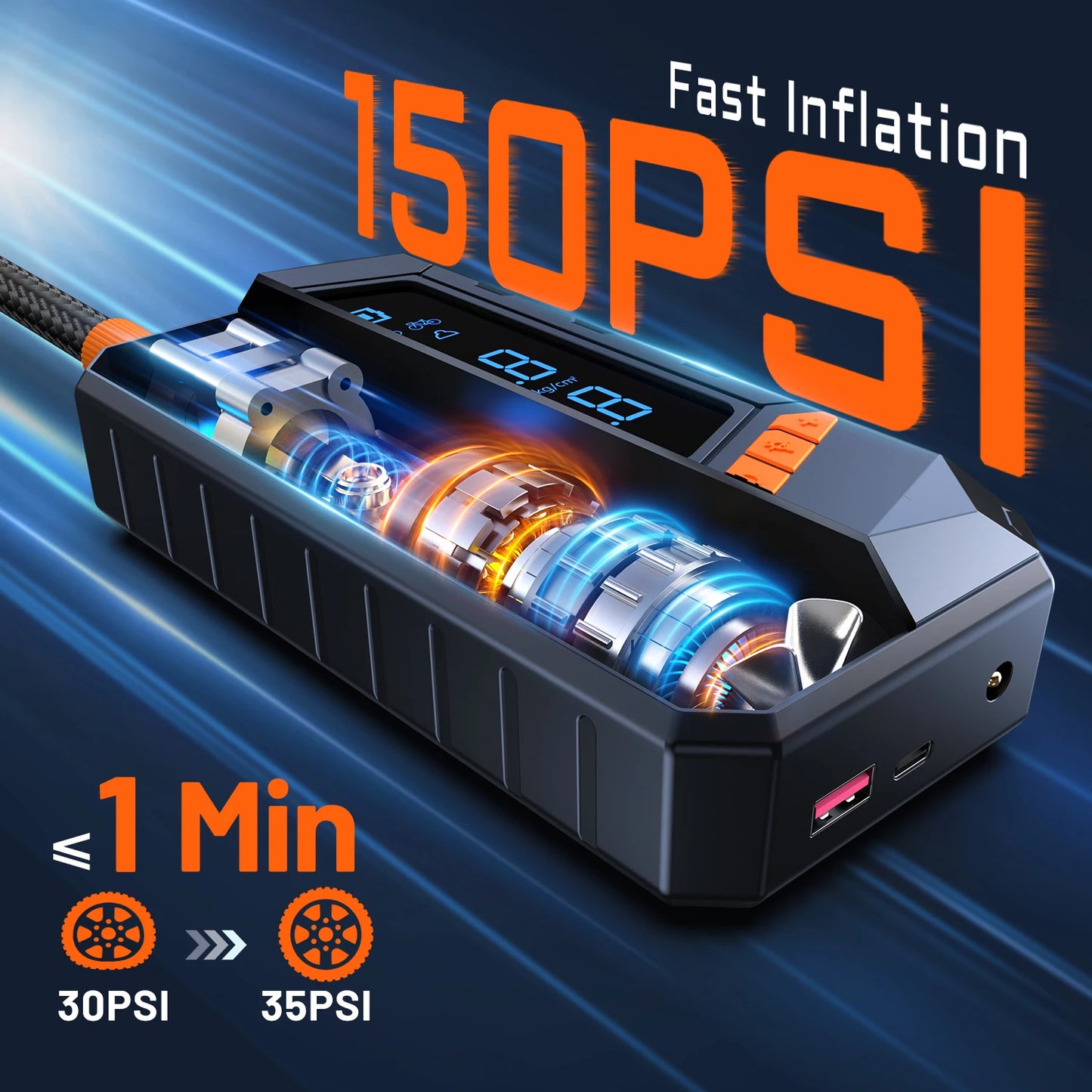 BUVAYE Portable Tire Inflator Wired Wireless Car Pump