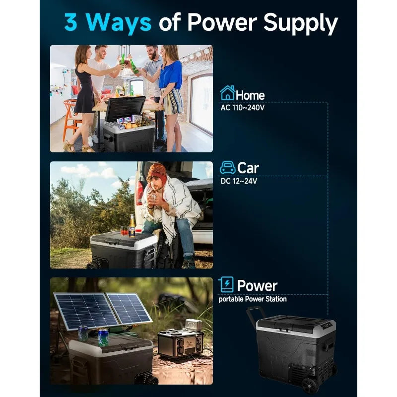 Car Fridge Portable 12 Volt Refrigerator 53 Quart 50 Liter Electric Cooler with 12 24 Volt DC and 110 240 Volt AC for Truck Van RV Camper SUV