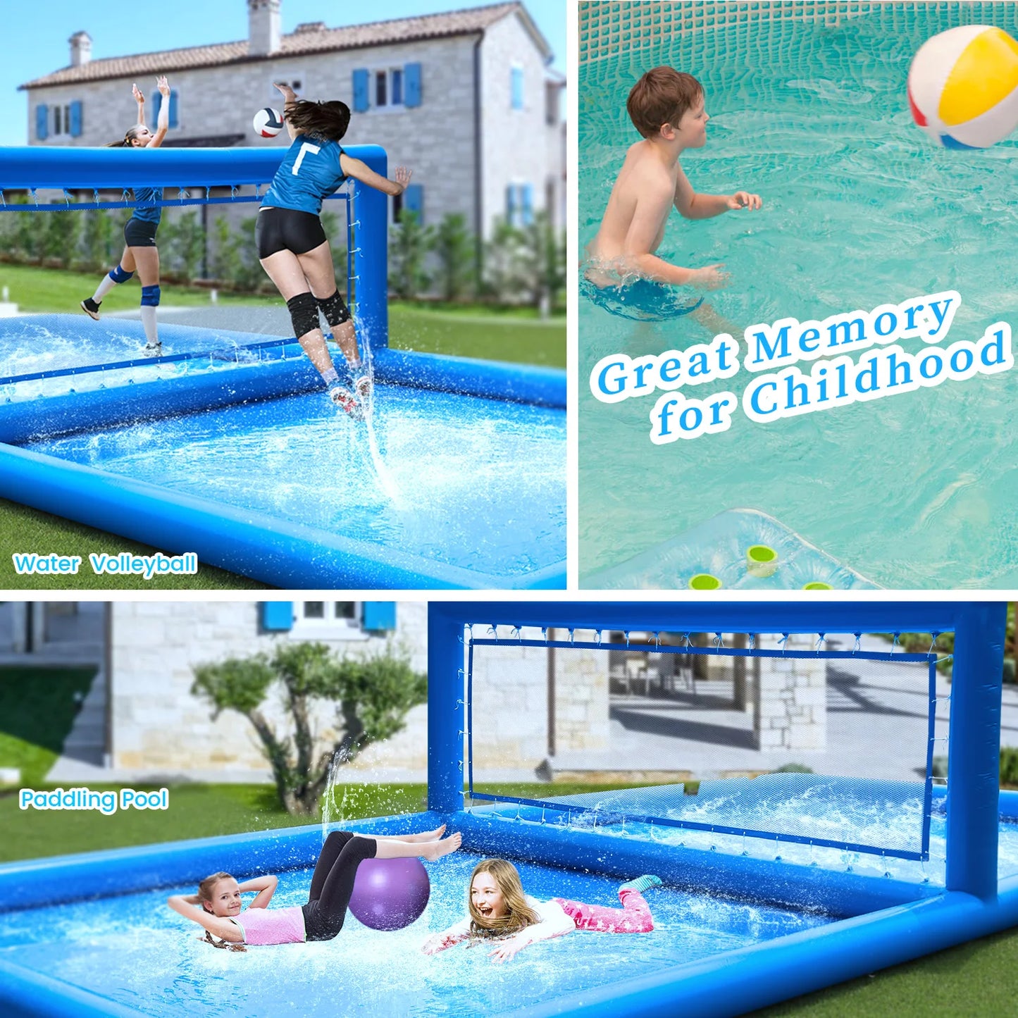 Inflatable Air-Inflated Family Fun Portable Outdoor Volleyball Court for Kids and Adults with 800W Air Blower 10x5x2.1m