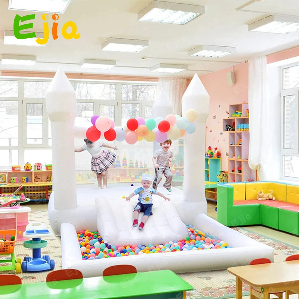 PVC Inflatable White Bounce House Professional Jumping Bouncy Castle With Ball Pit And Air Blower For Kids Wedding Party
