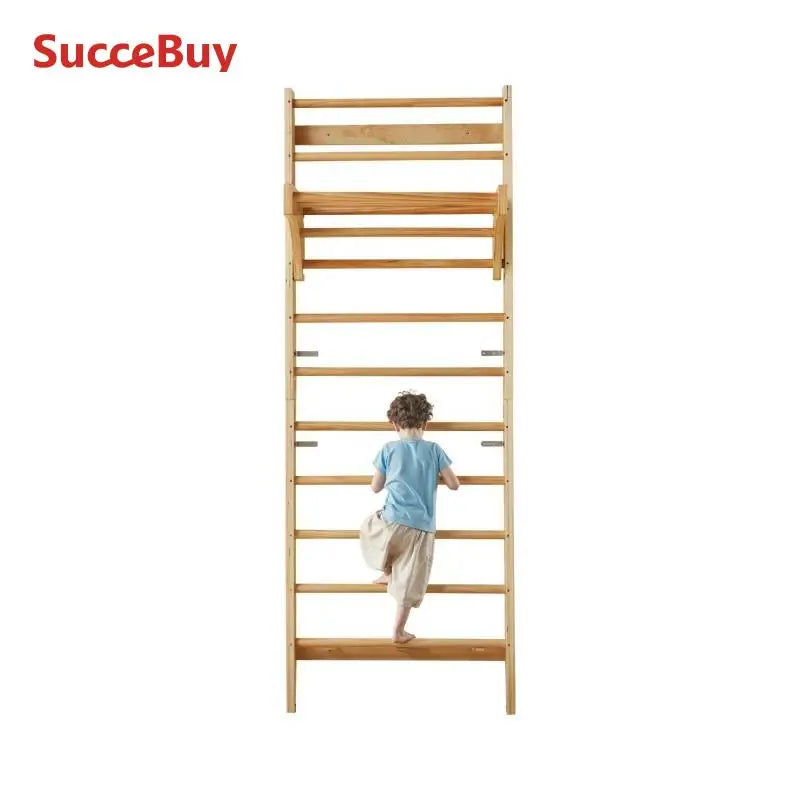 SucceBuy Swedish Ladder Wall Gym Wooden Indoor Playground Climbing Toys for Kids Ages 3 to 6 Years