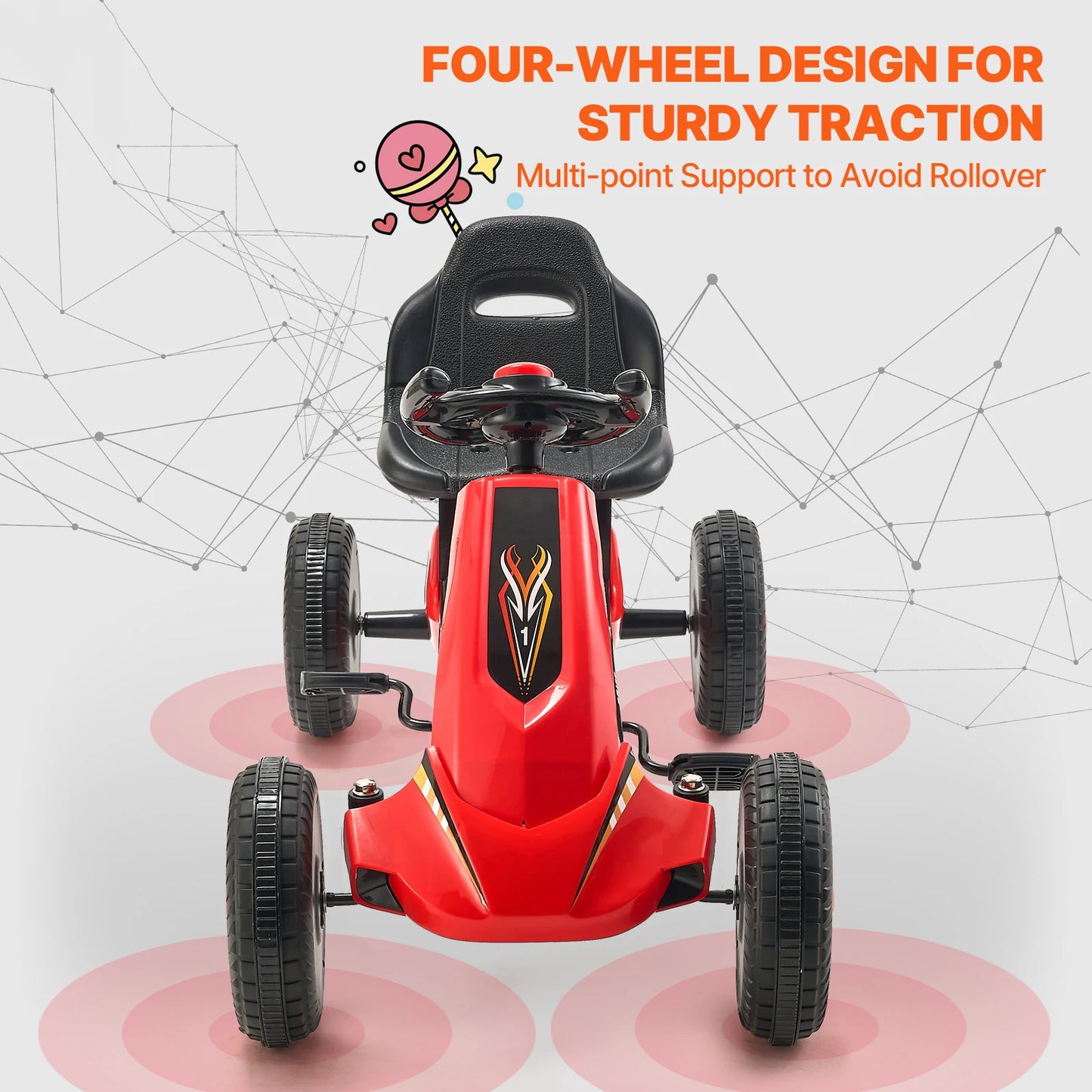 SucceBuy 66 Pounds Kids Pedal Go Kart Four Wheel Off Road Pedal Ride On Toy with Adjustable Seat Outdoor Racer Pedal Car for Boys