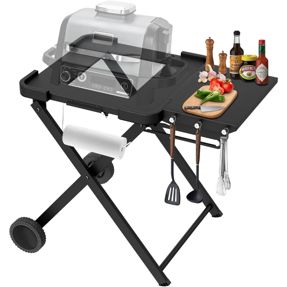 Ninja Wood Fire Outdoor Grill Portable Folding Grill with Wheels Side Table and Pizza Oven