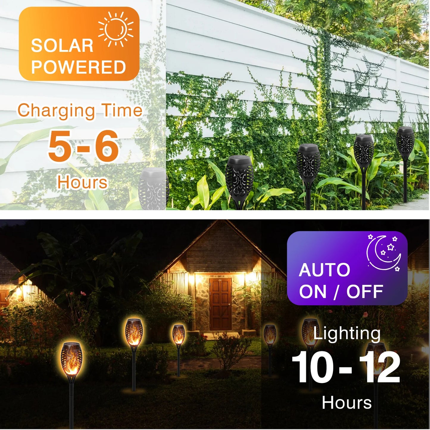 6Pack Solar Flickering Flame Lights Waterproof For Patio