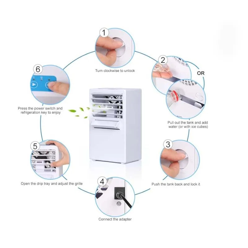 Mini Portable Air Conditioner Fan 3 in 1 Table Personal Space Cooler Misting Humidifier Purifier for Office Apartment Dorm