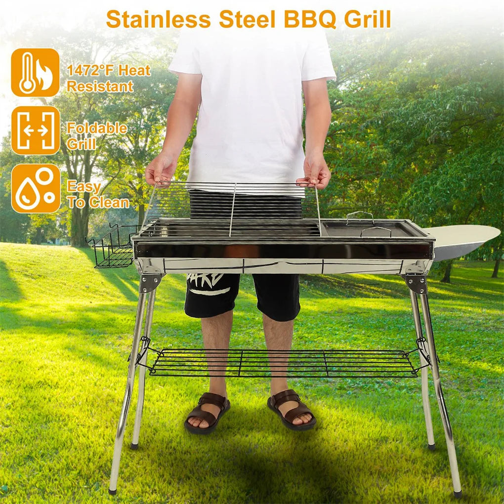 16.7x10x17.7 Inch Portable Charcoal Grill Foldable BBQ Suitcase Grill Shelf for Outdoor Camping Picnics and Garden Grilling