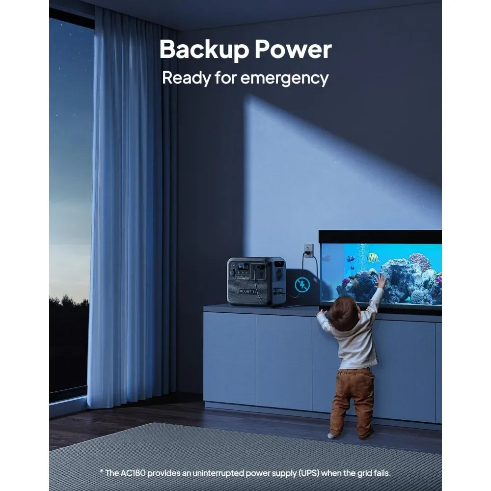 Solar Generator AC180 1152Wh LiFePO4 Battery 4 AC Outlets 1800W Portable Camping Power Station